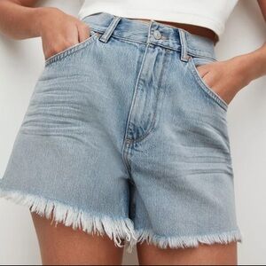 All saints Yazi High-Rise Denim Shorts - Light Indigo - Size 29